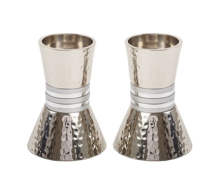 Emanuel Hammered Short Candlesticks- Silver Rings (EM-CA4)