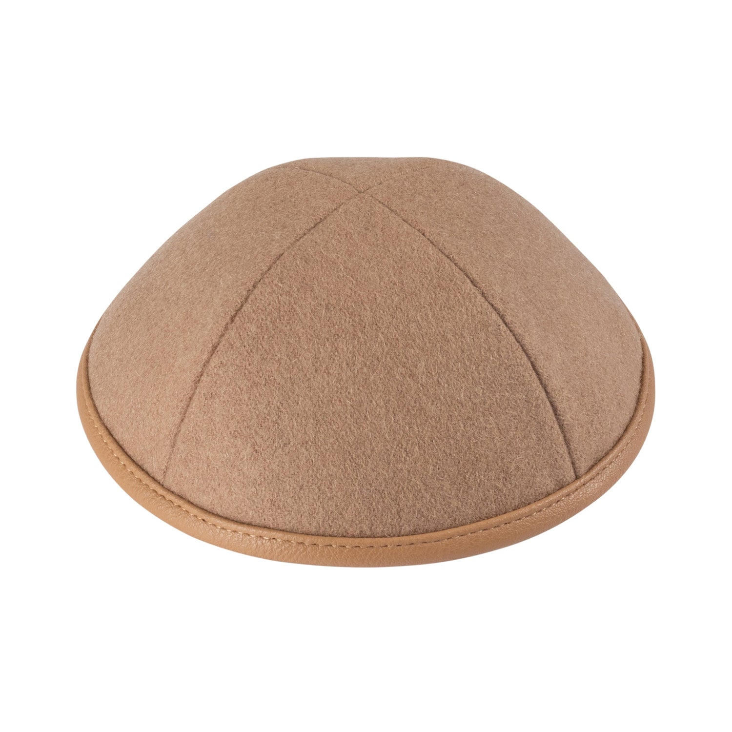 Leather Kippah - showing rim trim, six-panel construction