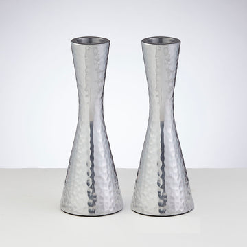 Rite Lite Pair of Hammered Polished Aluminum Candlesticks, 5.75 Inch