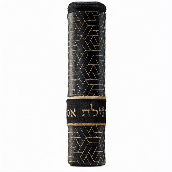 Modern Scroll Megilla Case Black Leather and Black Fur #1200