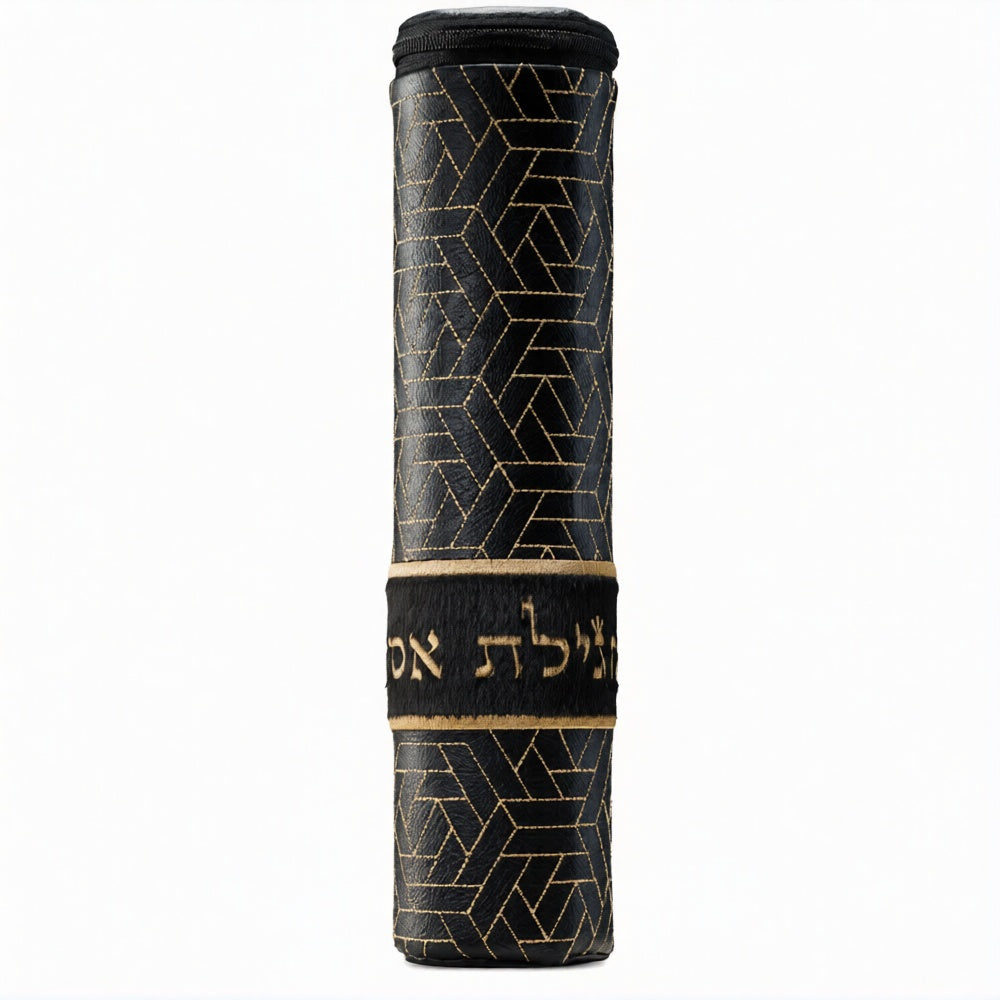 Modern Scroll Megilla Case Black Leather and Black Fur #1200