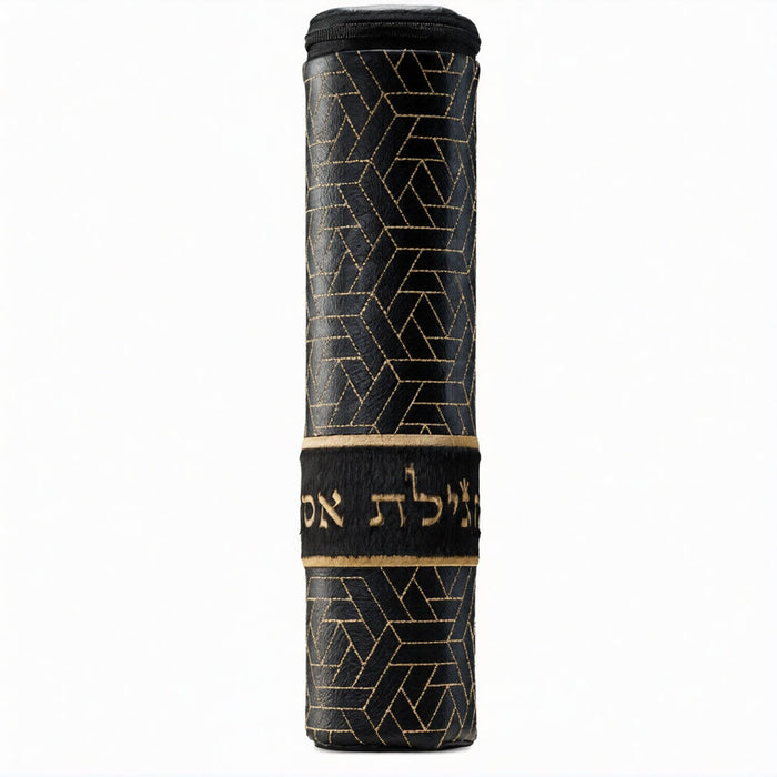 Modern Scroll Megilla Case Black Leather and Black Fur #1200