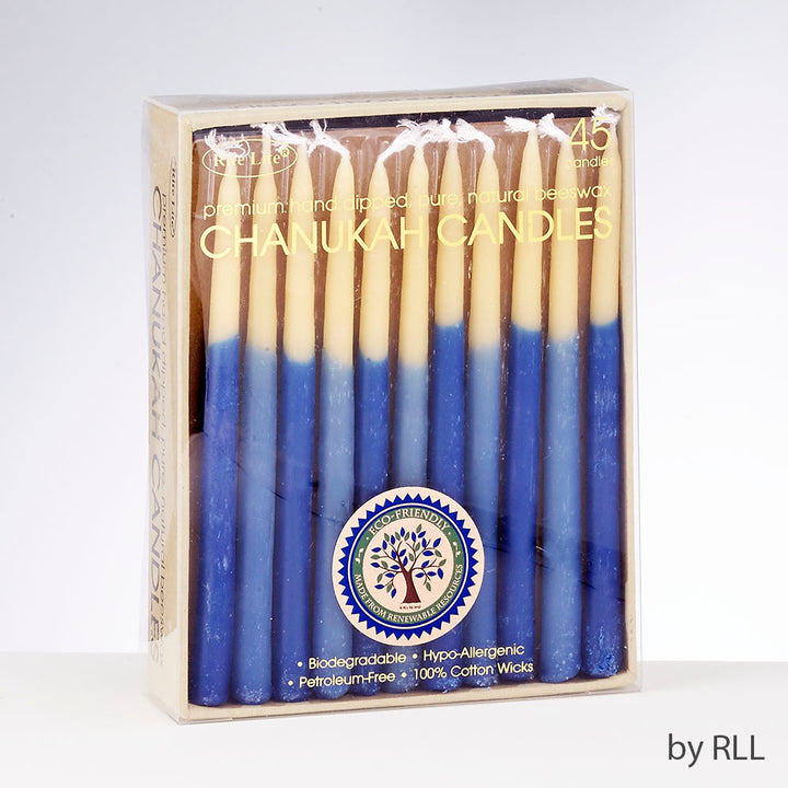 Rite Lite Blue and Natural Hand-Dipped Chanukah Beeswax Candles