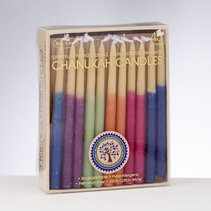 Rite Lite Chanukah Candles, Multi Color Hand Dipped Beeswax
