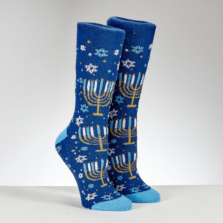 Rite Lite Metallic Menorahs Cozy Adult Slipper Socks, Polyester