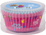 Pink Chanukah cupcake liners with Happy Chanukah print in a clear tub