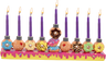 Colorful hand-painted resin Chanukah menorah with sculpted donut designs