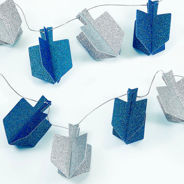 Rite Lite Chanukah Blue And Silver Dreidel Glitter Garland