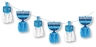 Blue and white Chanukah fringe banner with menorah and dreidel panels