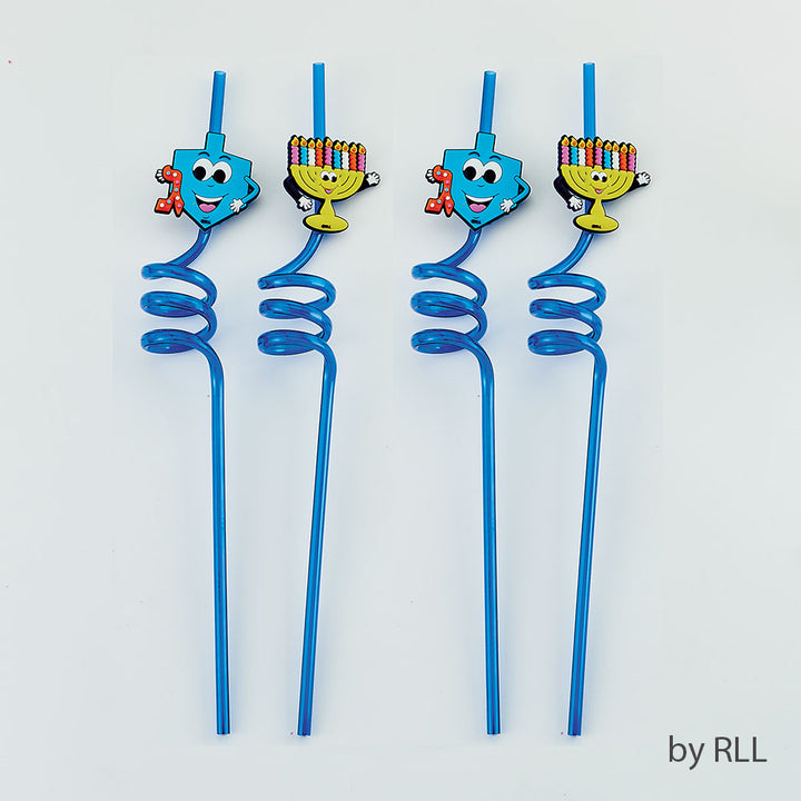 Rite Lite set of 4 Chanukah drinking straws with dreidel and menorah characters