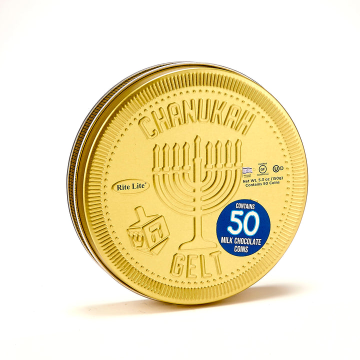 Rite Lite Milk Chocolate Chanukah Gelt Coins in Collectible Gift Tin, 50 Coins, 5.3 oz