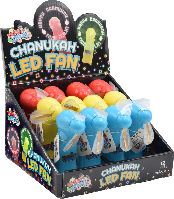 Izzy n Dizzy Chanukah LED fans in red, yellow and blue