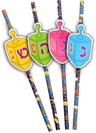 Chanukah paper straws with colorful dreidel toppers