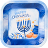 9 inch blue design Chanukah party plate with Happy Chanukah and a menorah