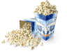 Blue and white Chanukah popcorn box filled with popcorn