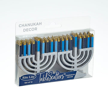 Rite Lite Chanukah Tablescatters, 12 Foiled and Glittered Menorahs