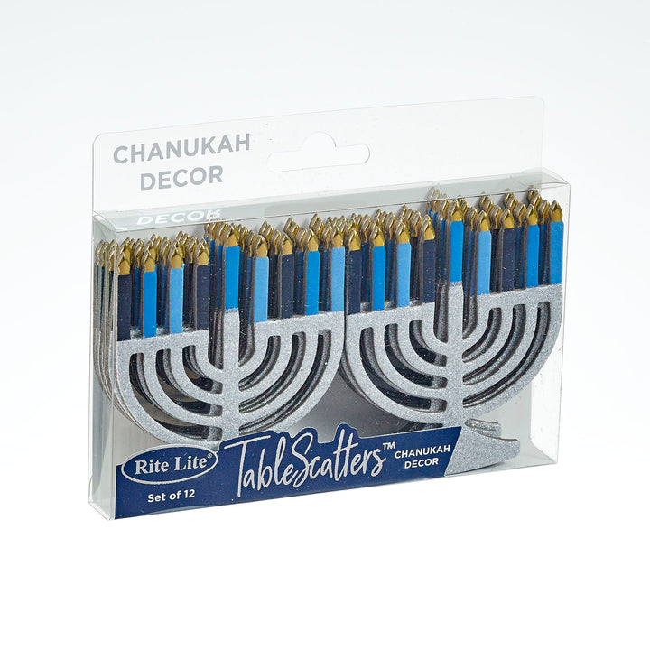 Rite Lite Chanukah Tablescatters, 12 Foiled and Glittered Menorahs