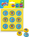 Izzy 'n' Dizzy Chanukah tic tac toe board with dreidel and menorah character pieces