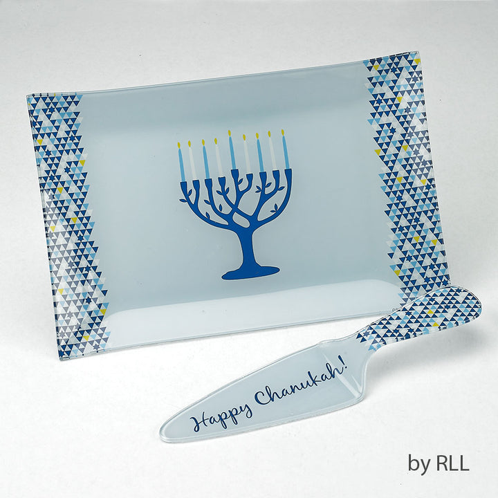 Rite Lite Tree of Life Chanukah Glass Tray and Server Set, 11.5 x 7.5 Inch