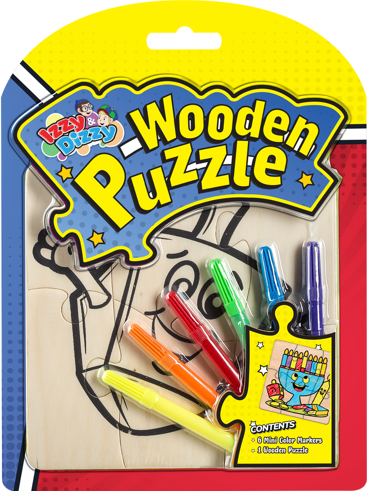 Izzy n Dizzy Chanukah wooden puzzle with 6 mini markers