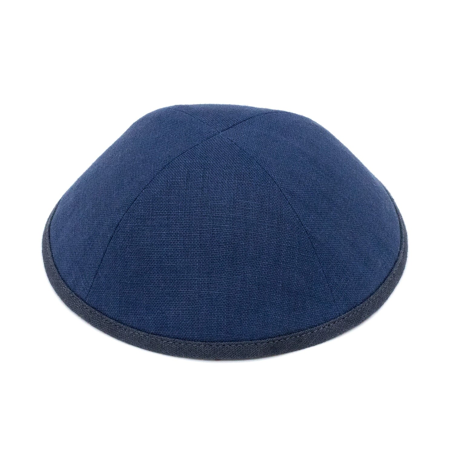Close-up of Navy Linen Kippah rim trim detail