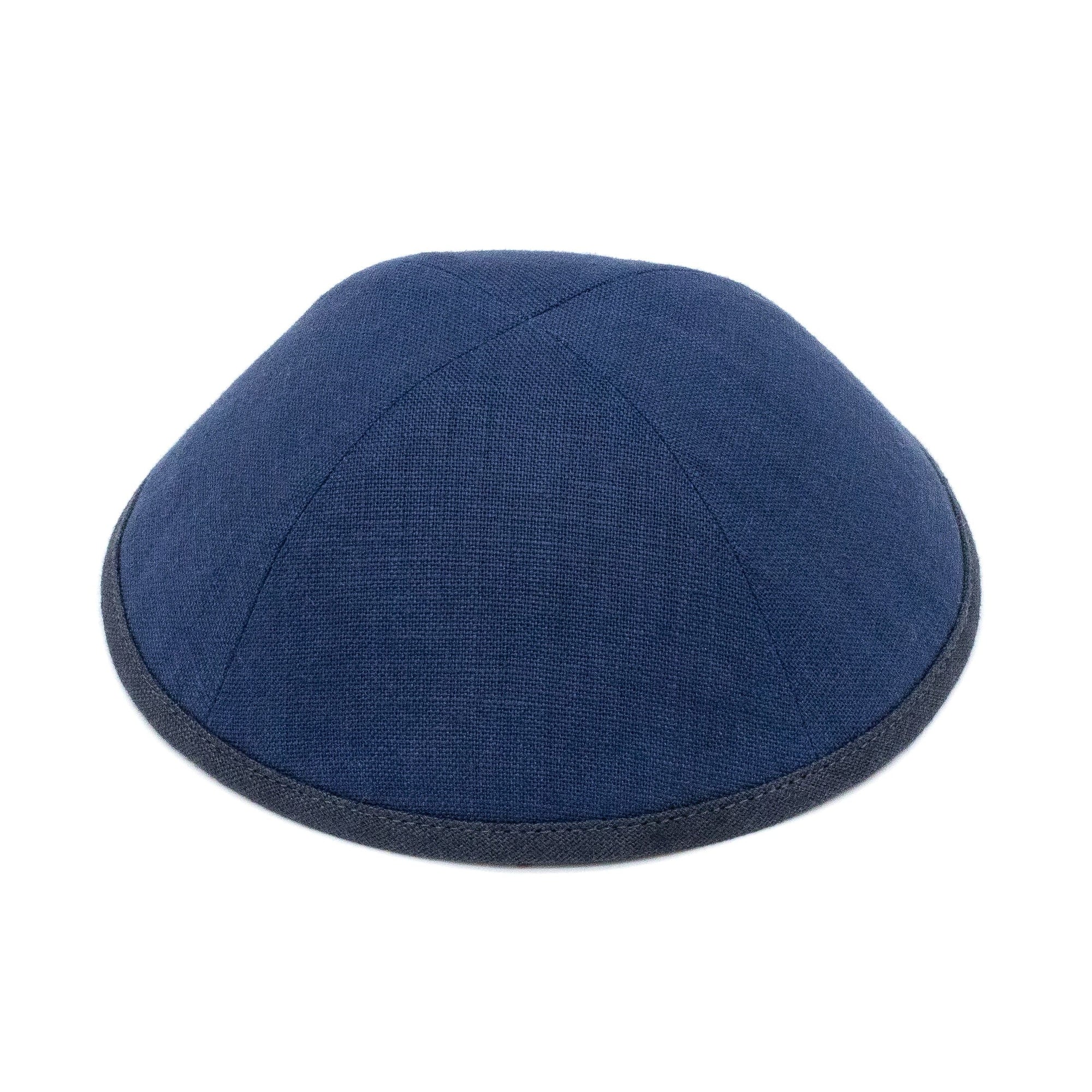 Close-up of Navy Linen Kippah rim trim detail