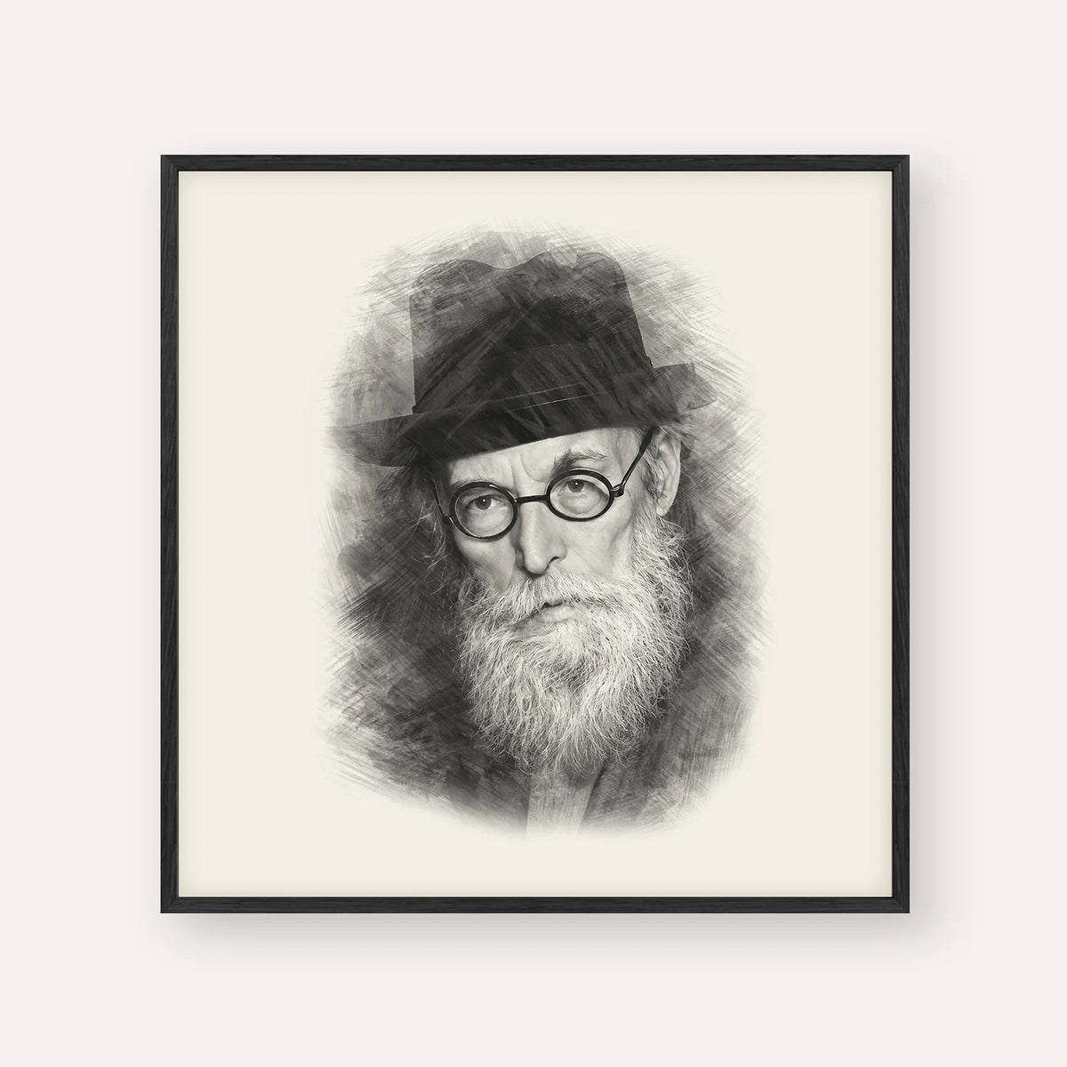 Chazon Ish, black & white portrait with black frame; square format example