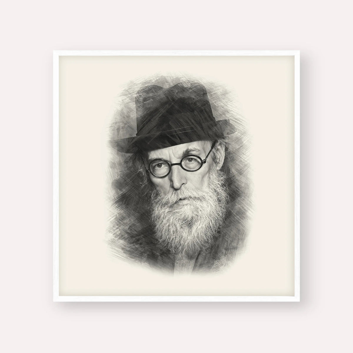 Chazon Ish, black & white portrait with white frame; square format example