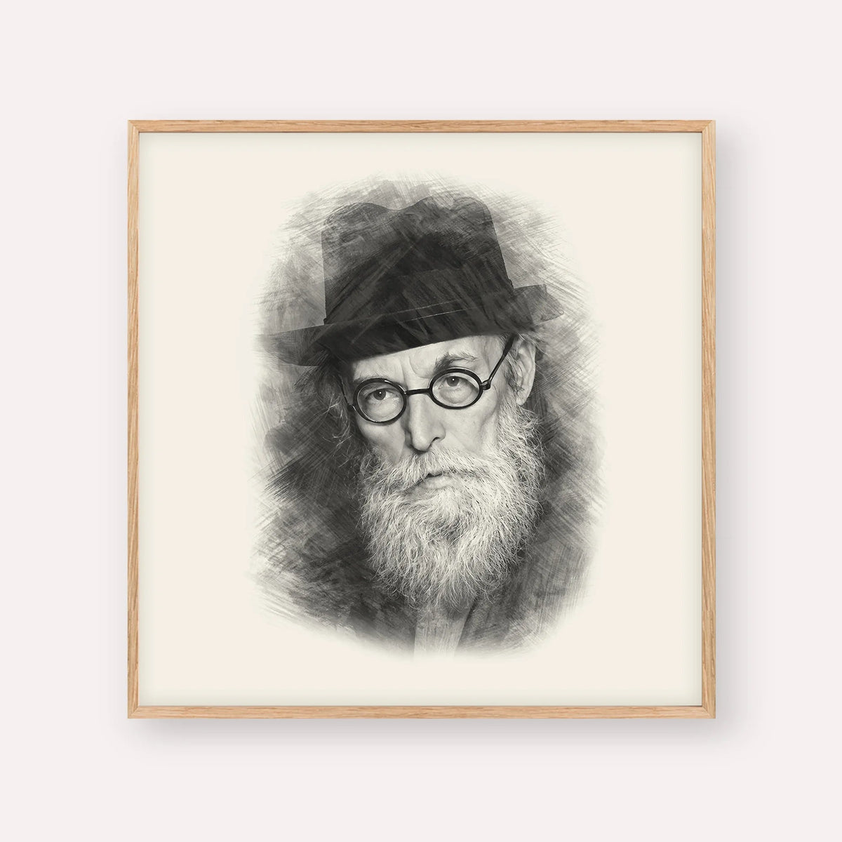 Chazon Ish, black & white portrait with wood frame; square format example