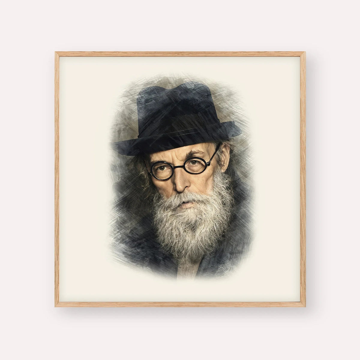 Chazon Ish, color portrait with wood frame; square format example