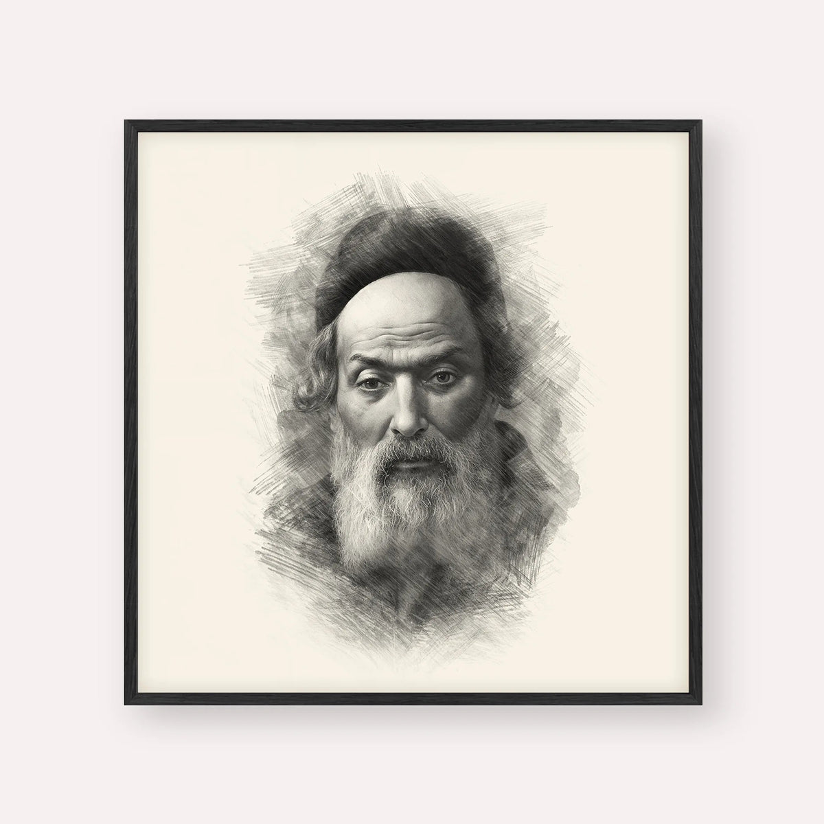 Chofetz Chaim, black & white portrait with black frame; square format example