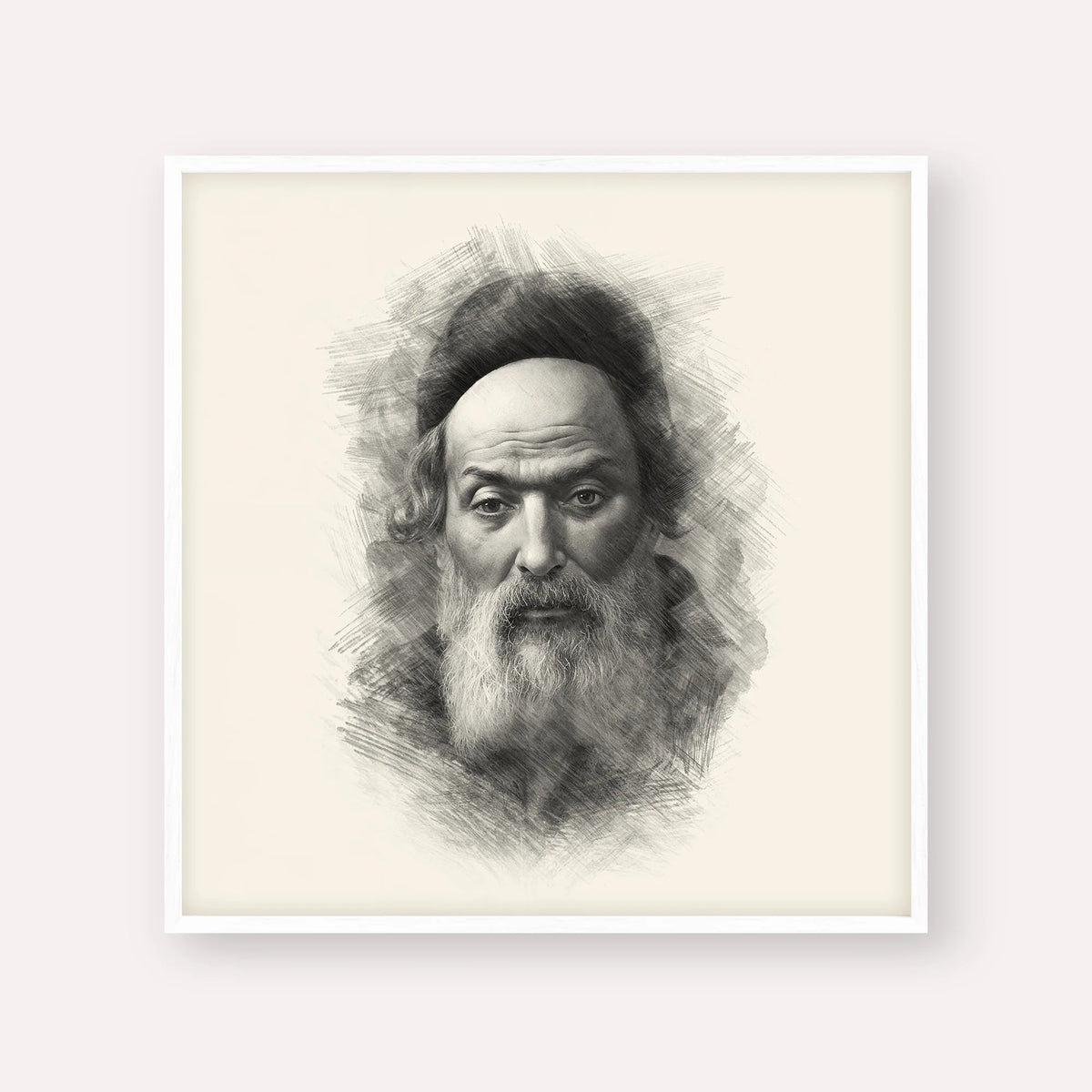 Chofetz Chaim, black & white portrait with white frame; square format example