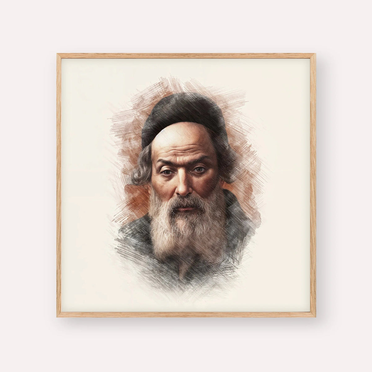 Chofetz Chaim, color portrait with wood frame; square format example