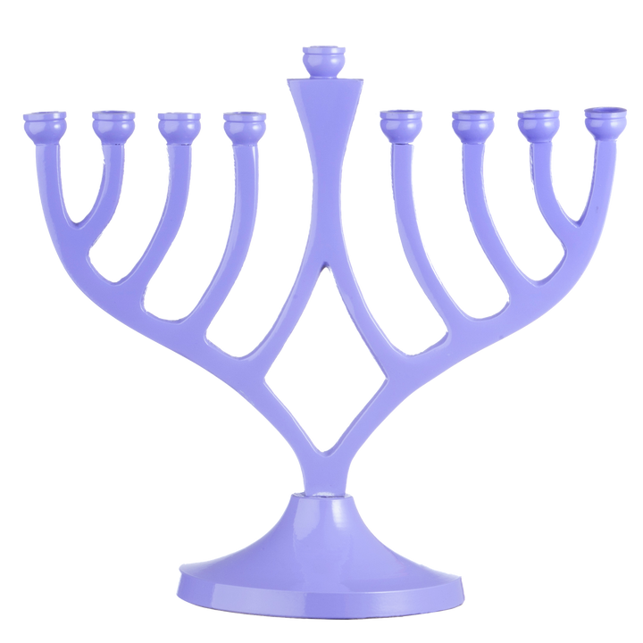 Lavender purple classic candle menorah with eight curved branches and a raised center shamash