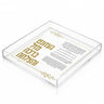 Clear Lucite Havdalah plate with raised edges, white base, full text and gold leaf detail, 10 x 10 inches
