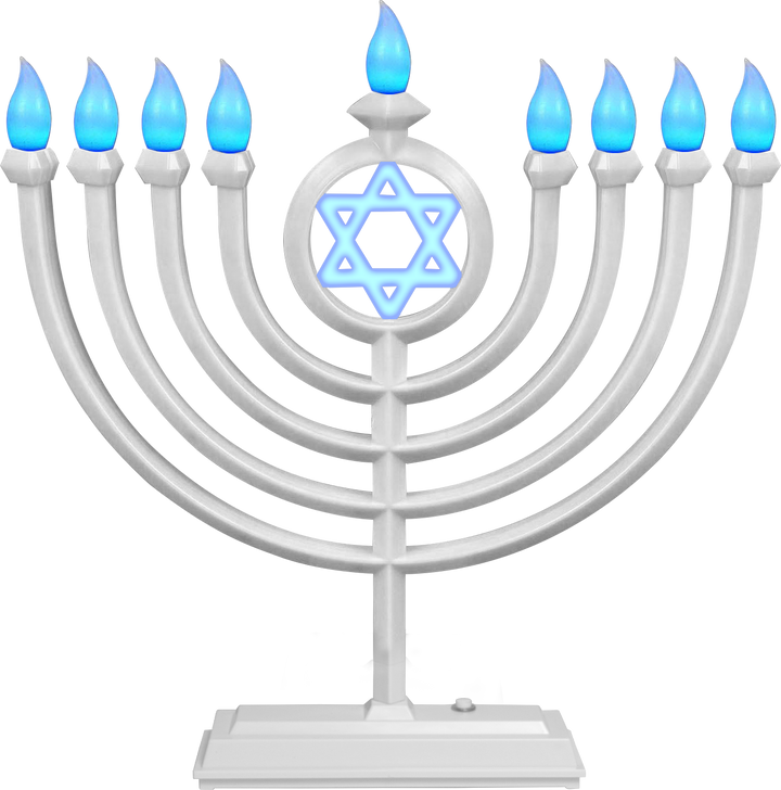 White classic LED menorah with a Star of David medallion