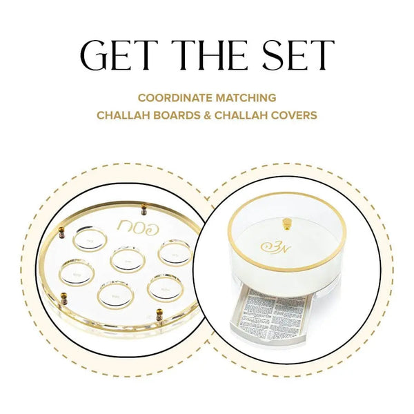 Classic Script Seder Plate & Matzah Box Set — Seder Plate | Judaica Square Lakewood