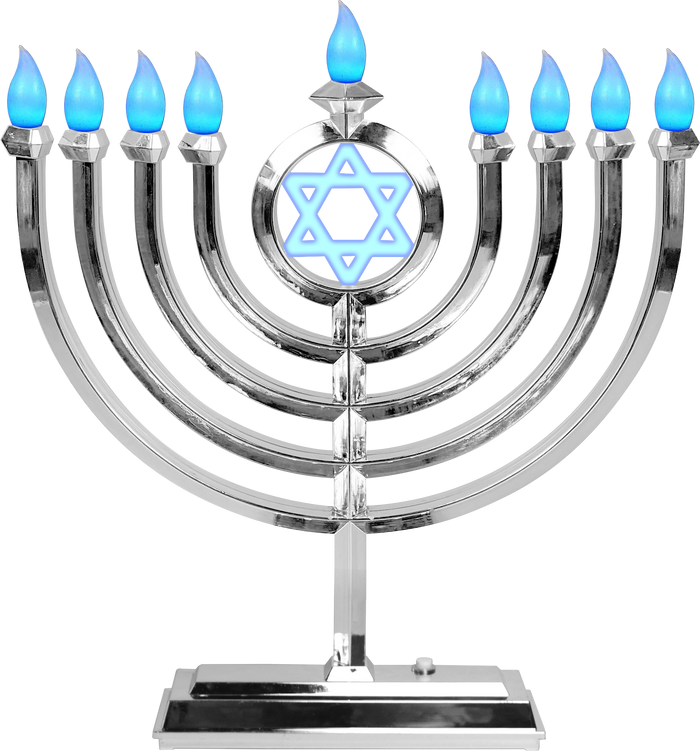Classic silver-tone LED menorah with illuminated branches