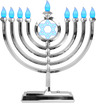 Classic silver-tone LED menorah with illuminated branches