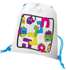 White Chanukah drawstring bag with dreidel designs to color