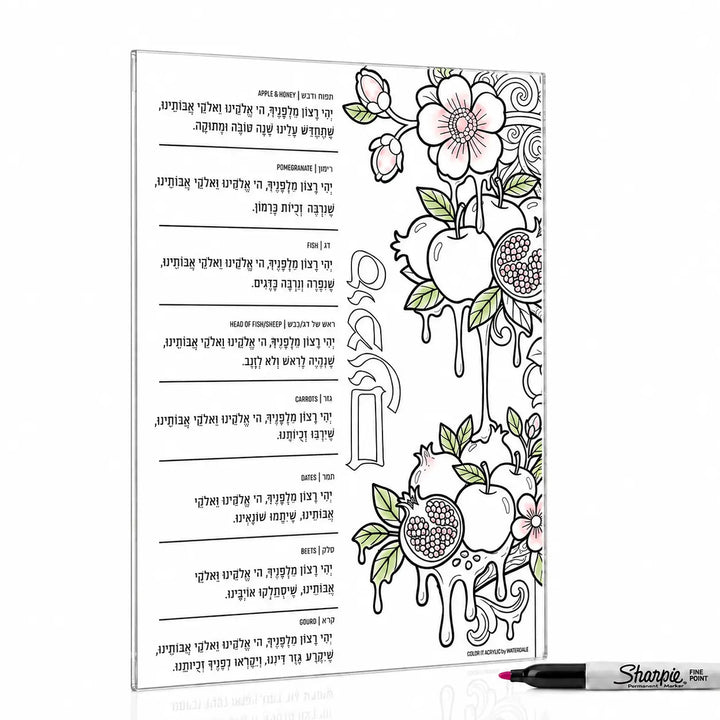Color-It Acrylic Pomegranate Simanim Card — Lucite Coloring Card