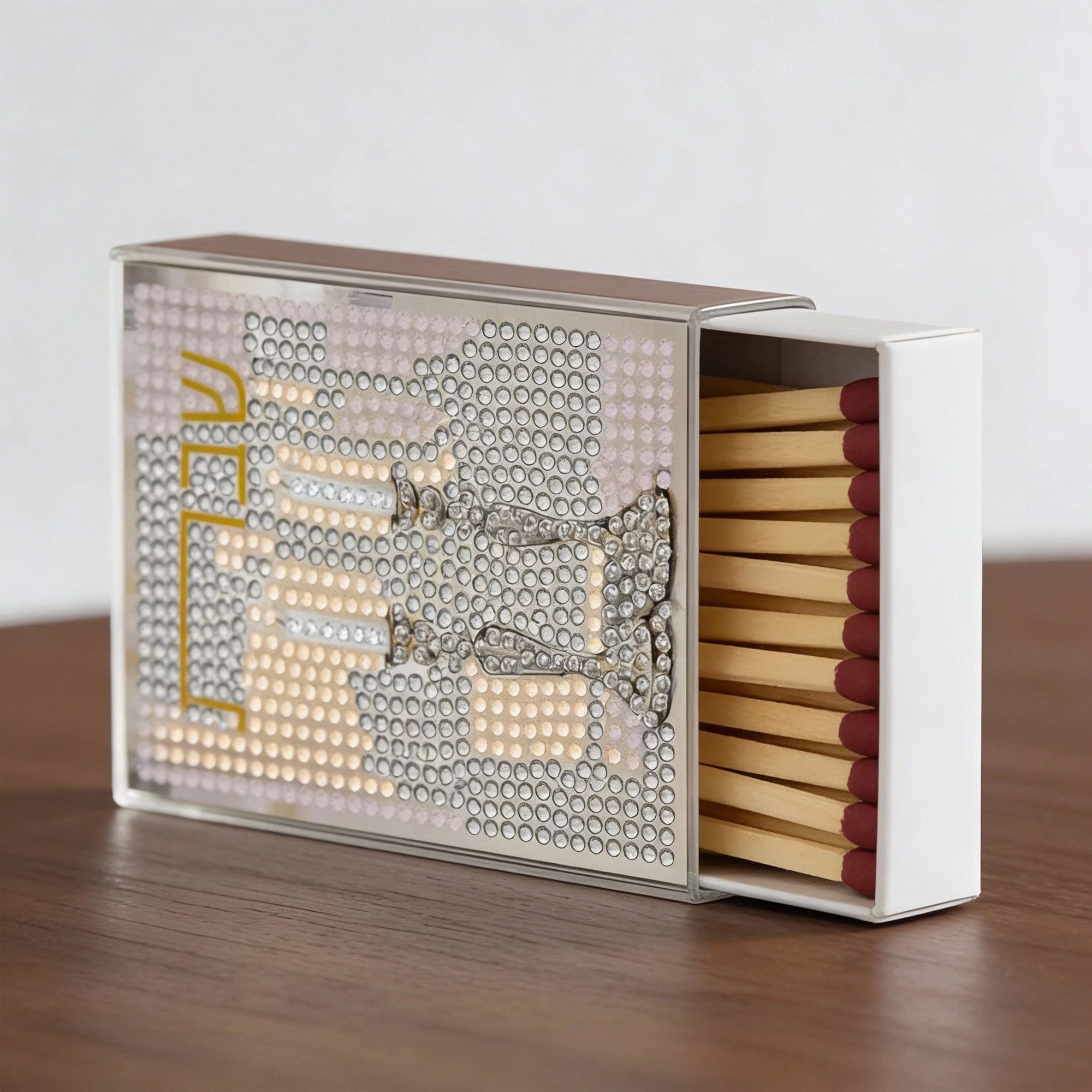 Diamond Art Shabbos Matchbox — detail view | Judaica Square Lakewood