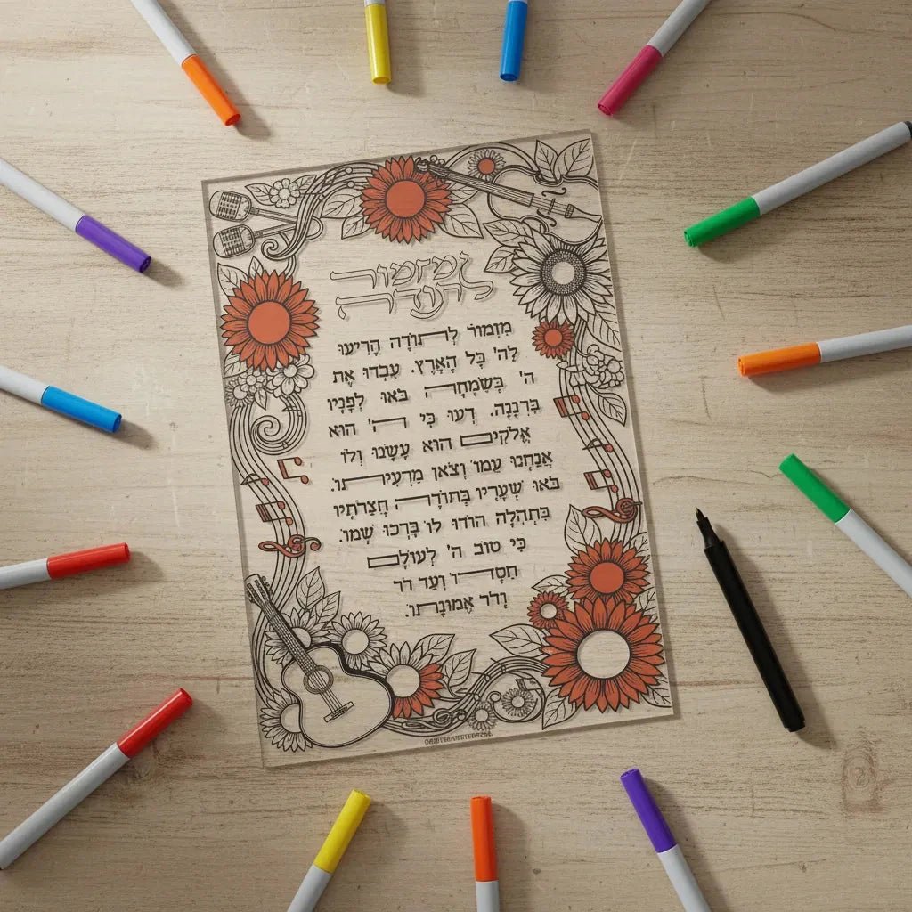 Color it Acrylic Floral Mizmor Lesoda Card — detail view | Judaica Square Lakewood