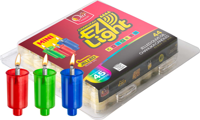 Pre-filled Chanukah candle cups containing colored gel fuel