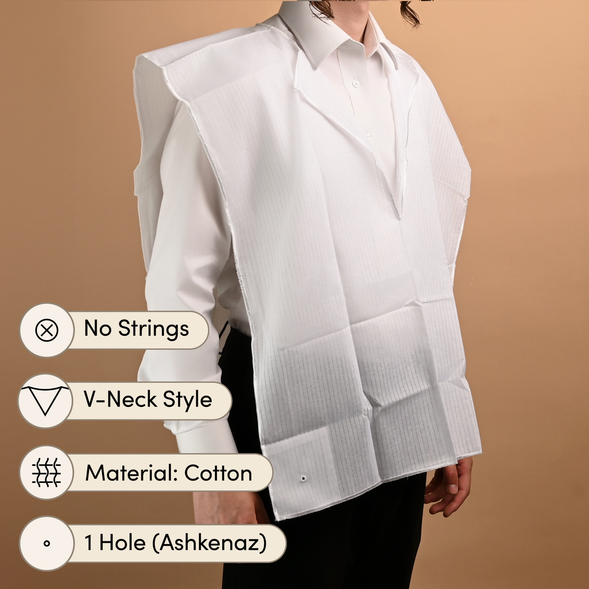 Cotton Tzitzis — V-Neck, 1-Hole — garment without strings