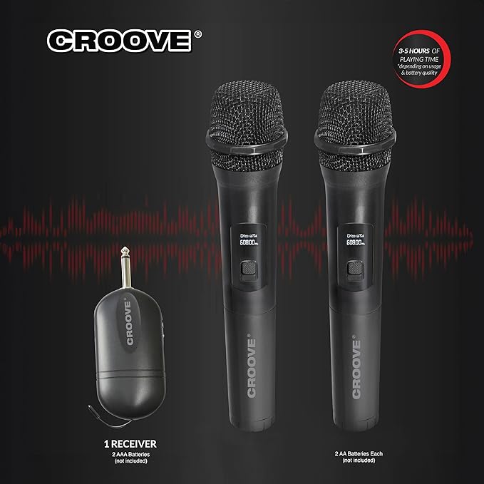 Croove Wireless UHF Microphones 2-Pack - Dual Handheld Mic System — microphone, view 2 | Judaica Square Lakewood