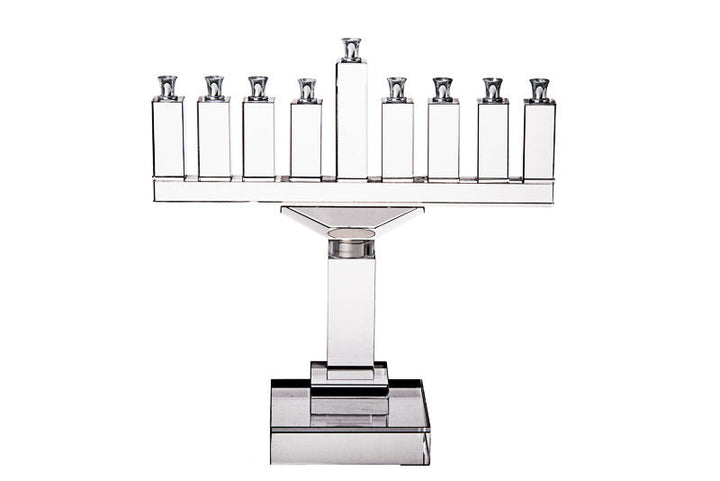 Crystal block menorah with silver tone candle cups