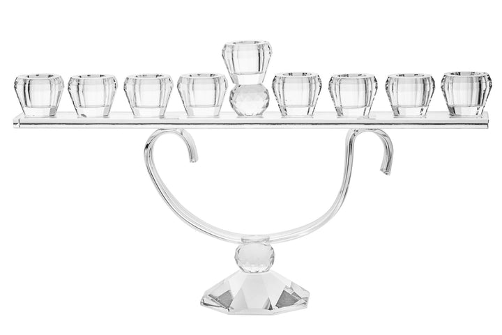 Clear crystal menorah with faceted cups and a raised shamash