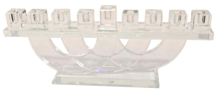 Clear crystal Chanukah menorah on a stand of crystal circles