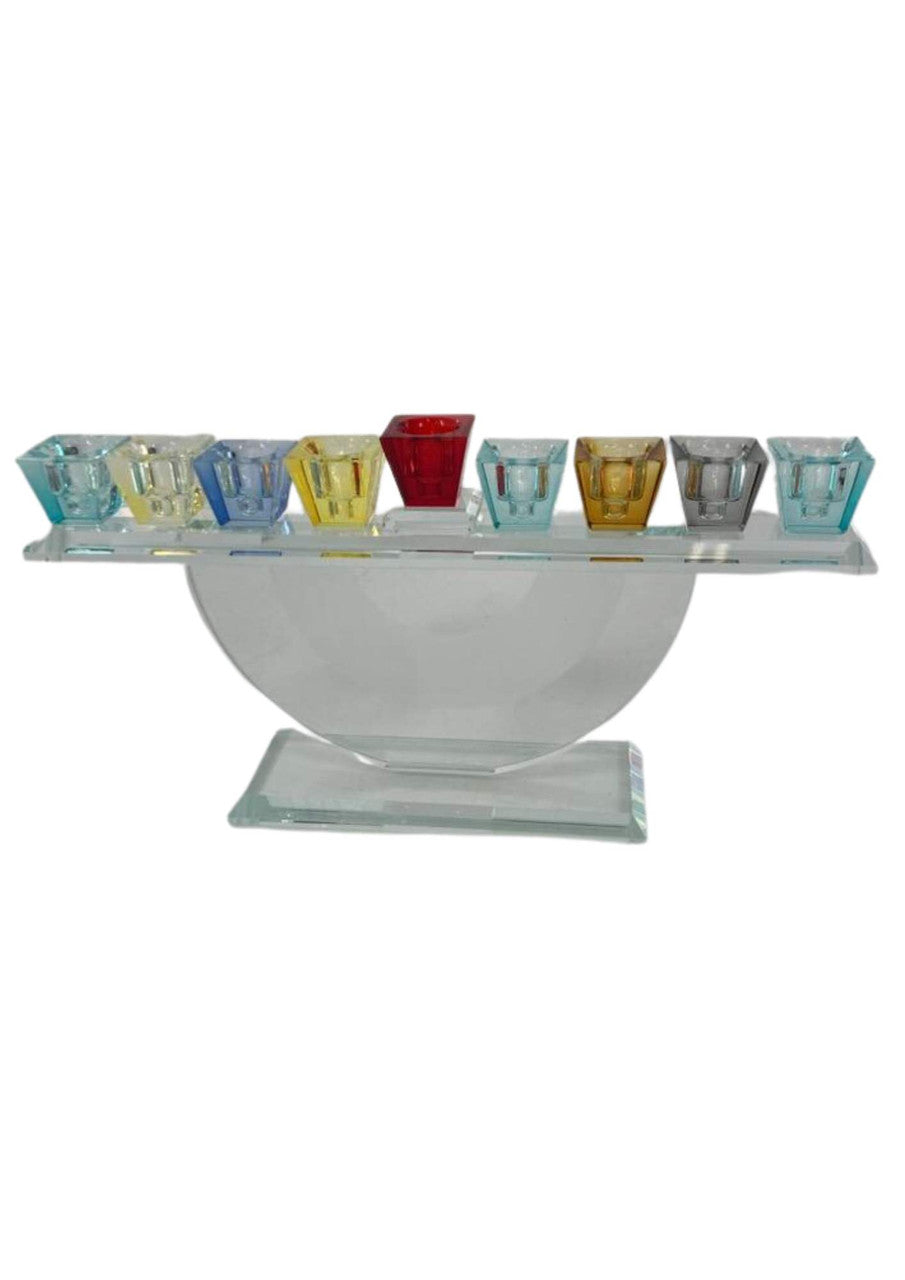 Crystal Hanukkah Menorah, Multicolor Cups 5.5 x 11 in, front view
